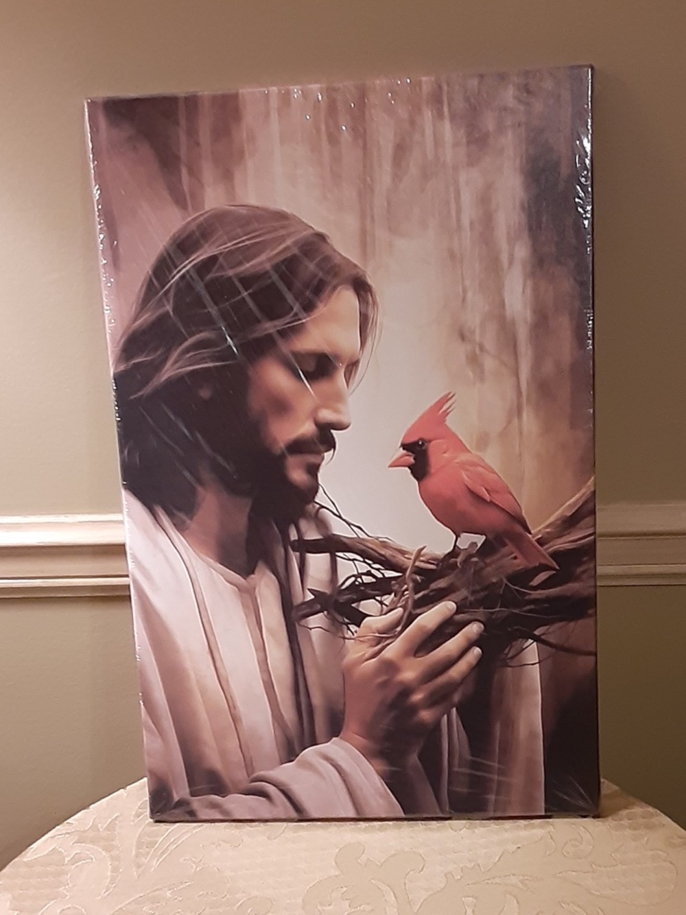 Jesus and Red Cardinal Canvas Wall Art